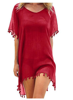 Wine red tassel cover-up