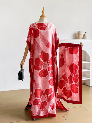 Wine red floral kaftan