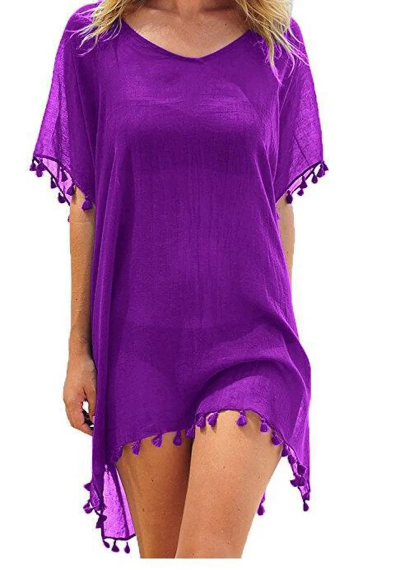 Purple tassel cover-up