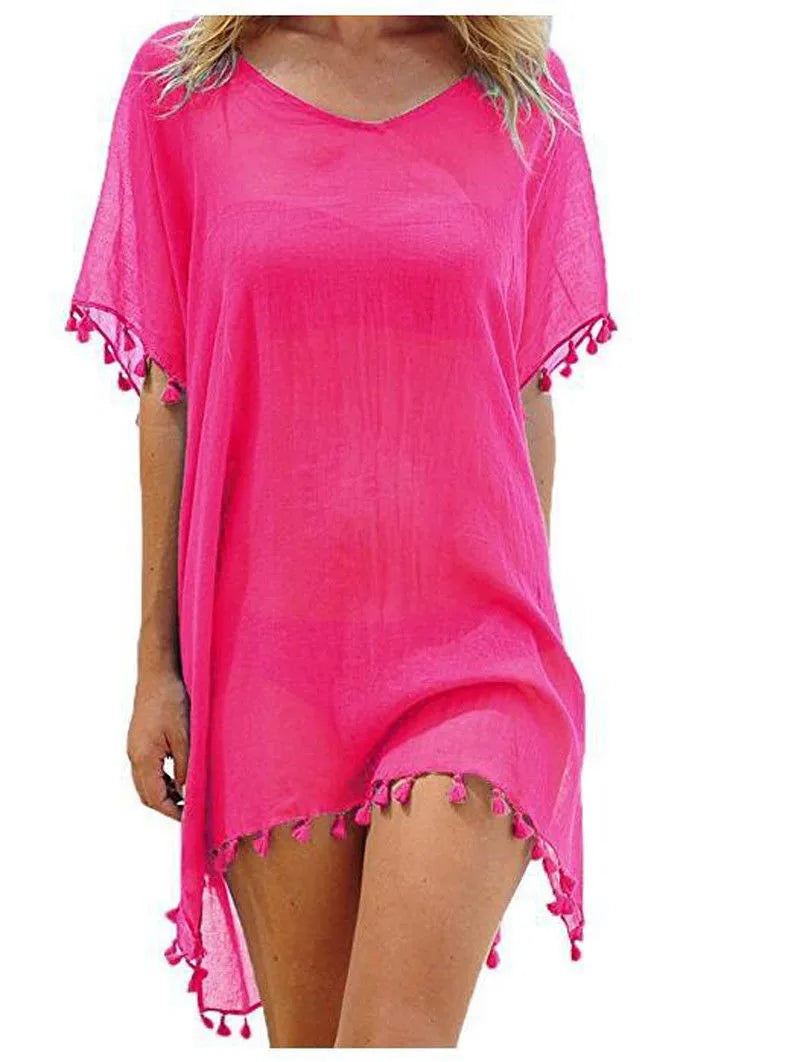 Hot pink tassel cover-up