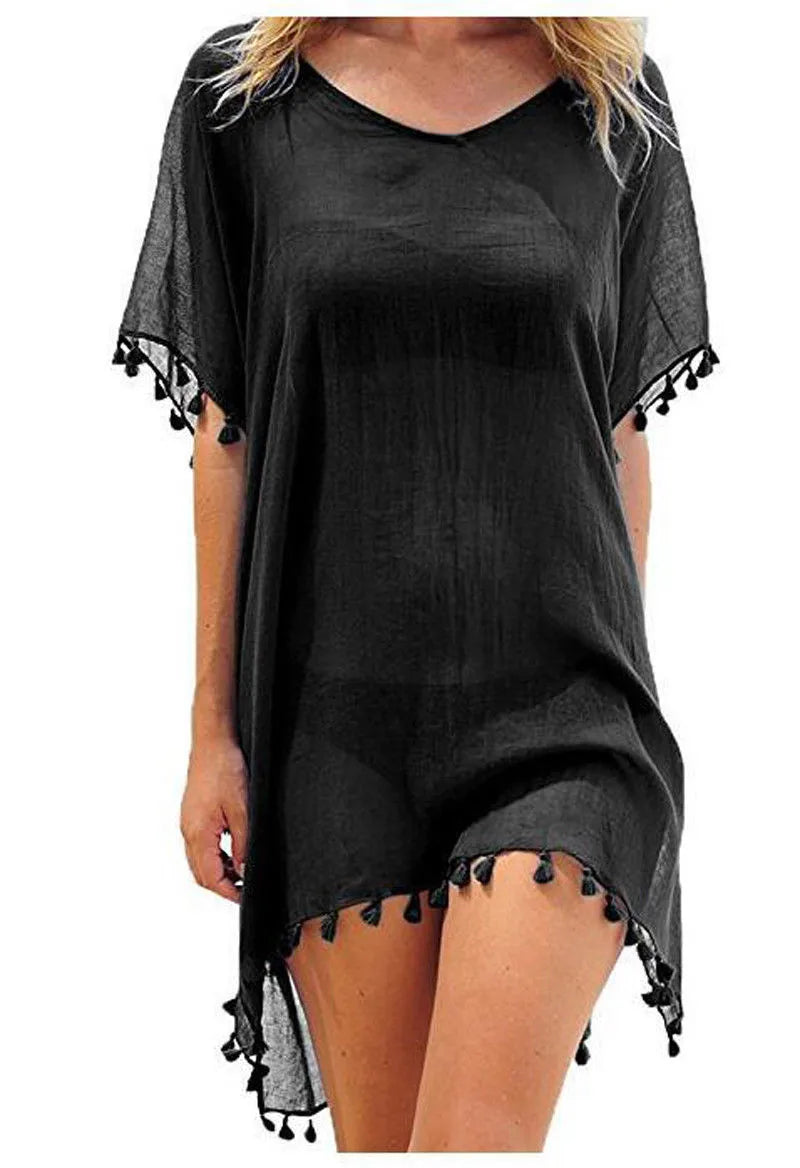 Black tassel cover-up