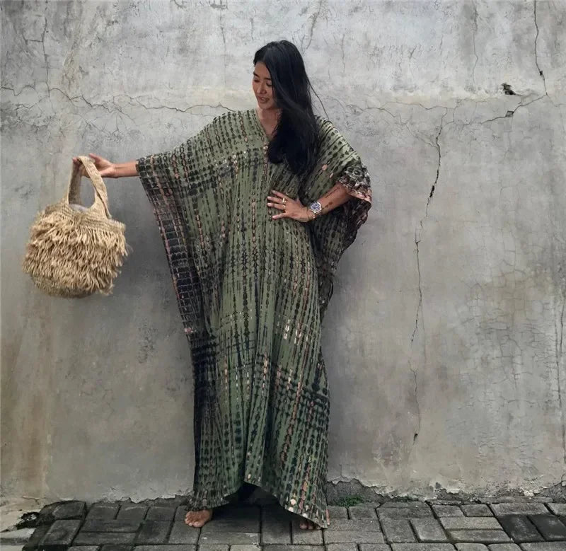 Olive green tie-dye kaftan