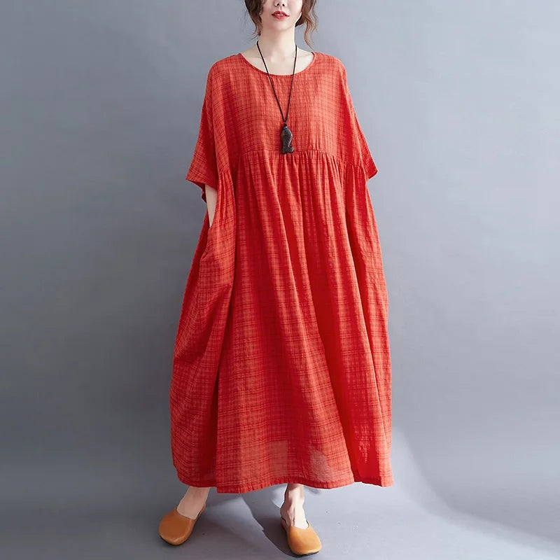 Orange red plaid dress